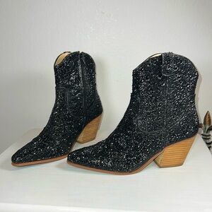 BETSEY JOHNSON SB-DIVA Boot Black rhinestone Ankle Boots